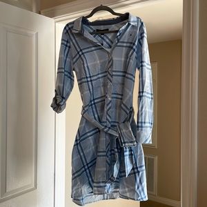 NWT Tommy Hilfiger Roll-Tab Sleeve Blue Plaid Shirtdress
